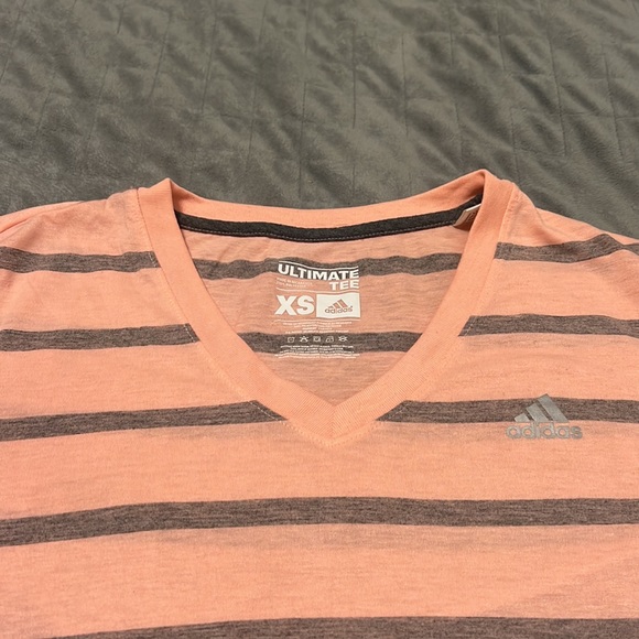 NWOT Adidas Short-Sleeve T-Shirt, Peach with Gray Stripes, Size XS - Picture 2 of 8